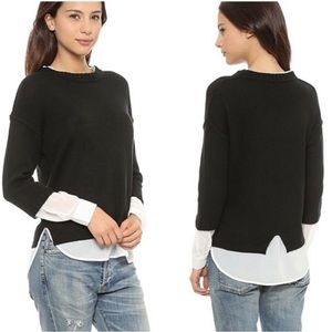 Brochu Walker Looker Layered Crew Neck Black White Wool/Cashmere Sweater Large